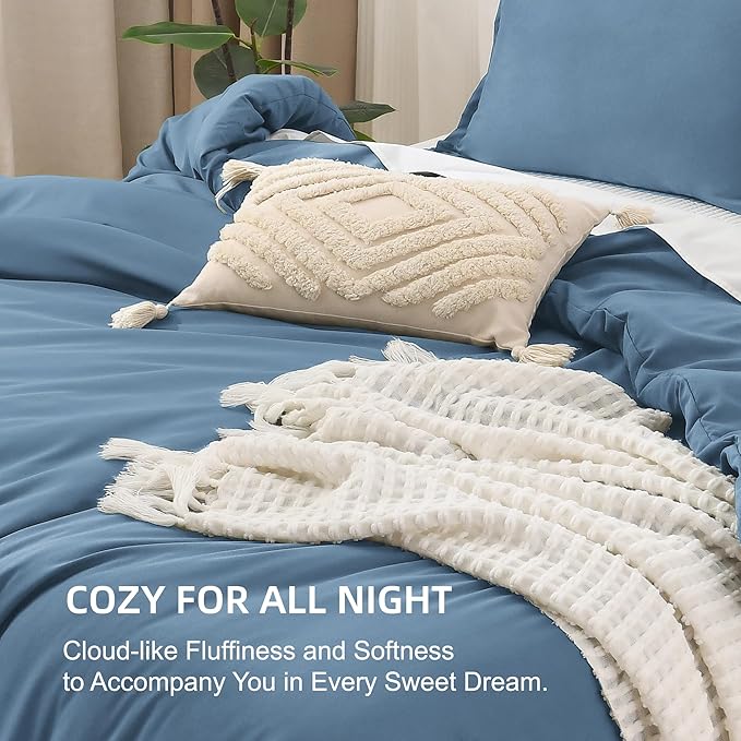 Litanika Comforters Twin/Twin XL Size Ocean Blue, 2 Pieces Lightweight Solid Bedding Set & Collections, All Season Fluffy Bed Set (66x90 Inches Comforter & 1 Pillowcase)