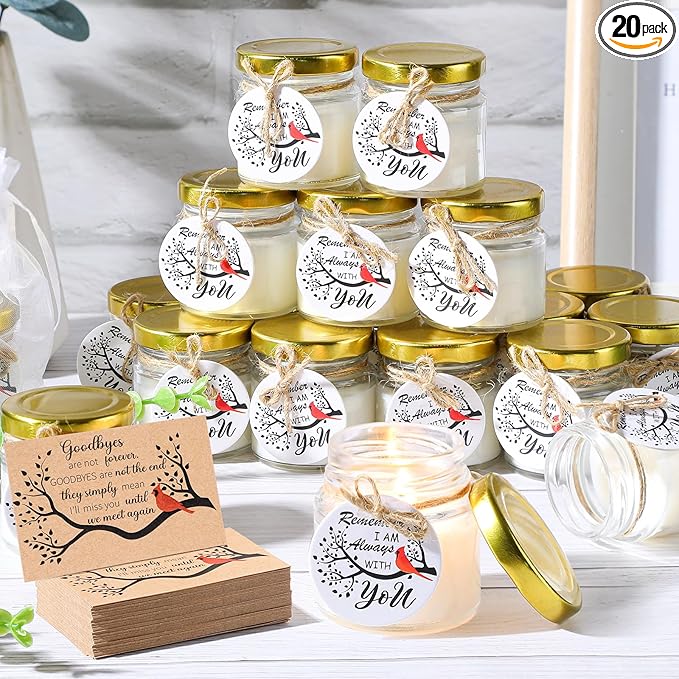 Tondiamo 20 Pcs Memorial Cardinals Candle Favors Bulk Memory of Loved One Sympathy Jars Candle Cardinal Bereavement Gifts for Loss of Mom Father Remembrance