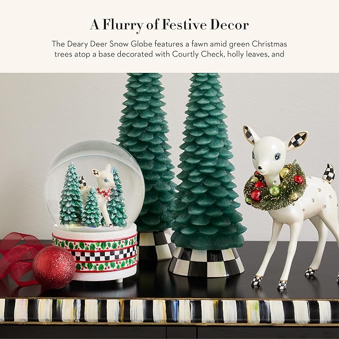 MACKENZIE-CHILDS Christmas Snow Globe and Music Box, Unique Musical Snow Globe Christmas Decoration, Deary Deer