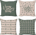 Ambesonne Modern Throw Pillow Cushion Case Pack of 4, Scandinavian Minimal Ornaments Boho Feather Leaves and Home Phrase, Modern Accent Double-Sided Digital Printing, 24", Pale Tan and Reseda Green
