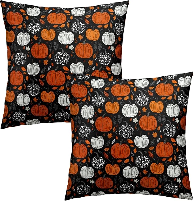 Fall Pillow Covers 22x22 - Thanksgiving Throw Pillow Covers 22x22 Pumpkin Maple Leaves Pillowcase Set of 2 Botanical Autumn Cushion Cover for Sofa Home