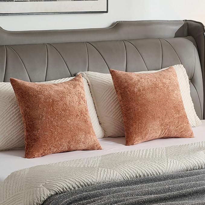 FUTEI Rust Flannel Throw Pillow Covers 16x16 Inch Set of 2,Soft Dimensional Textured Cushion Cases,Modern Home Decor for Couch Living Room