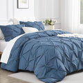 Andency Ocean Blue Pinch Pleat Comforter Full(79x90Inch), 3 Pieces(1 Down Alternative Comforter and 2 Pillowcases) Ocean Blue Bed Set Microfiber Pintuck Bedding Set