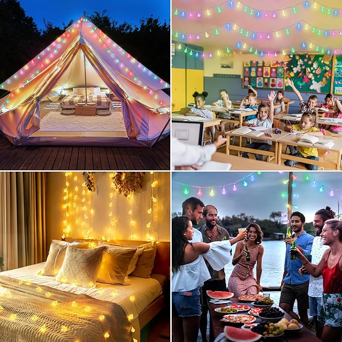 OMIKA Globe Outdoor String Lights Plug in, Connectable 66ft 120LED Crystal Ball Light Waterproof Remote, 24 Colors Decorative Lights for Patio Umbrella Tent Garden Eaves Party Indoor Christmas Décor
