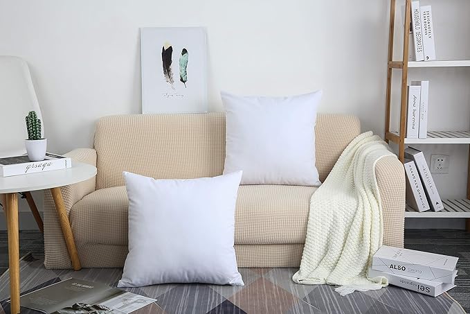TangDepot Handmade Decorative Solid 100% Cotton Canvas Throw Pillow Covers/Pillow Shams, (28"x28", White)