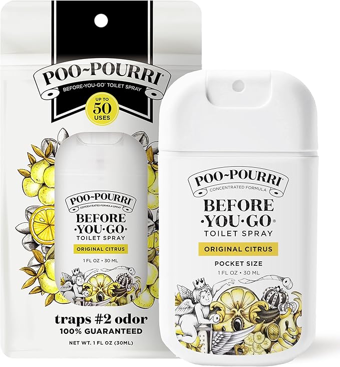Poo-Pourri Before-You-Go Pocket Toilet Spray, Travel Essentials, Original Citrus, 1 Fl Oz, Up to 50 Uses, On-The-Go Bathroom Odor Deodorizer with Essential Oils, TSA Approved Size, Lemon Bergamot