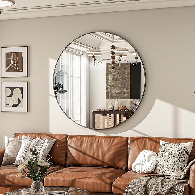 Round Mirror Wall Mounted Mirror- 32" Circle Mirror Bathroom Vanity Mirror with Aluminum Frame for Bedroom Living Room, Entryway Decor Black Mirror