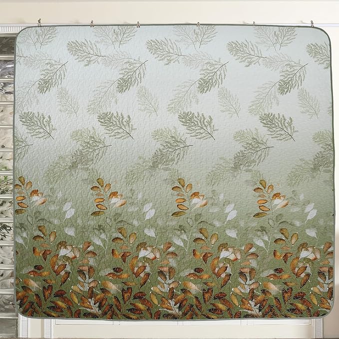 WONGS BEDDING Quilt Set Queen Size,3 Pieces Green-Brown Floral Bedspread Coverlet Set, Soft Microfiber Lightweight Floral Bedding Set Queen 96"×90"