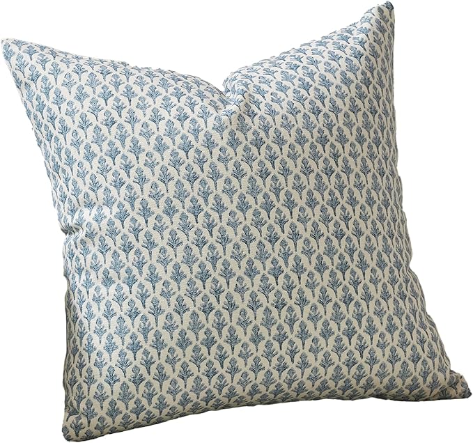 Floral Pillow Covers 24x24 Pillow Cover Block Print Couch Pillows for Living Room Decorative Neutral Accent Throw Pillow Covers, 1PC, Aqua Blue