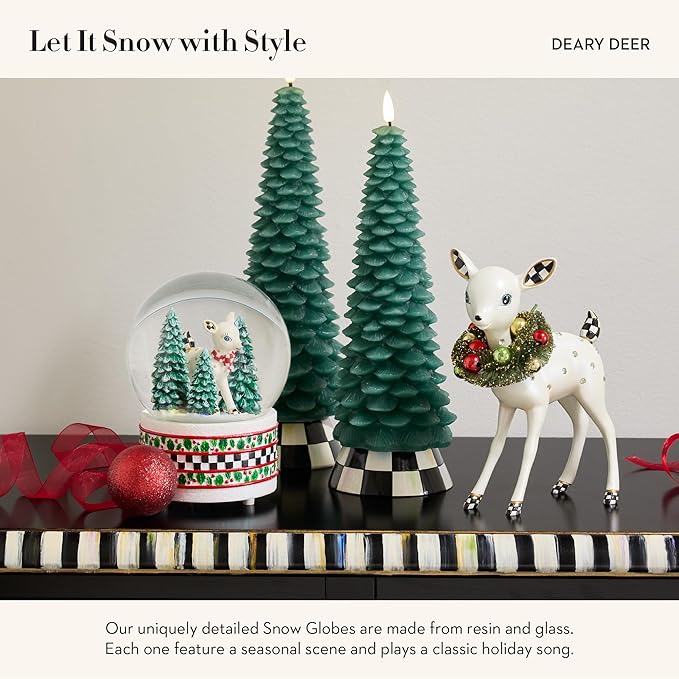 MACKENZIE-CHILDS Christmas Snow Globe and Music Box, Unique Musical Snow Globe Christmas Decoration, Deary Deer