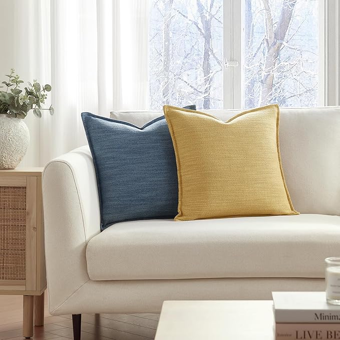 Meekio Set of 2 Mustard Yellow Pillow Covers 12x20, Linen Look Throw Pillow Covers with Flange Edge for Sofa Couch Living Décor