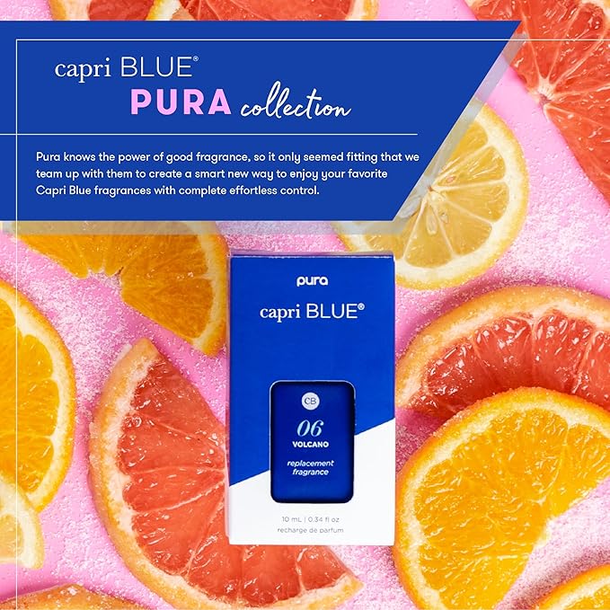 Capri Blue Pura Plus Smart Home Fragrance Diffuser Kit - Includes 1 Tabletop Pura Diffuser and 2 Volcano Pura Refills - Notes of Tropical Fruits & Sugared Citrus