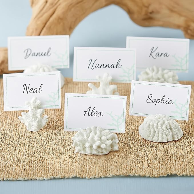 Kate Aspen Seven Seas Coral Place Card Holders - Set of 6 Coastal-Inspired Table Place Cards with Holders - Beach Wedding Decorations - Nautical Table Decor - Wedding Favors for Guests
