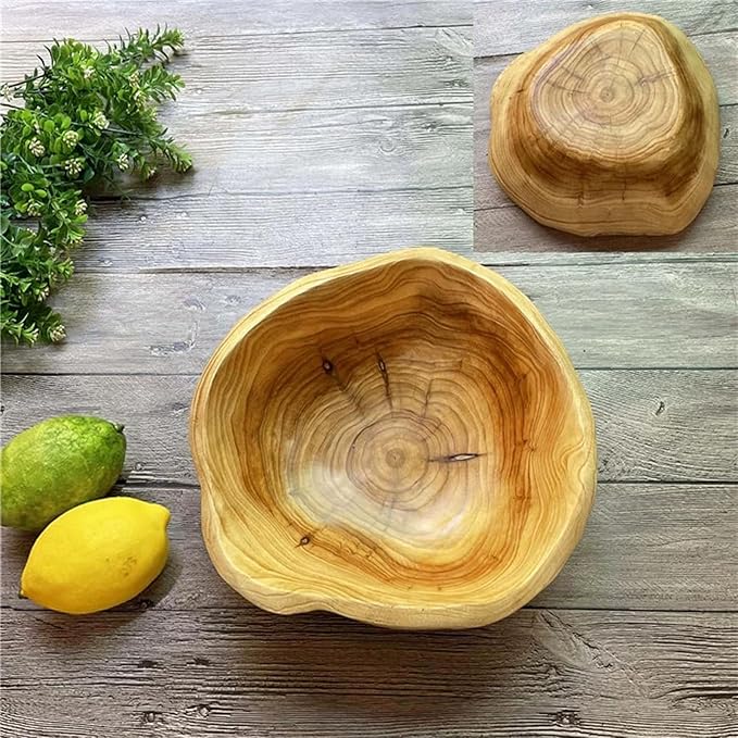 Wooden Bowl Decorative Natural Wood Fruit Bowl, Irregular Creative Wood Bowls, Rustic Hand Carved Candy Snack Keys Serving Bowls for Home Decor (14"-16" Diameter)