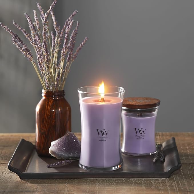 WoodWick Large Hourglass Candle Lavender Spa Scent Premium Soy Blend Crackles as it Burns 21oz Perfect for Gifting