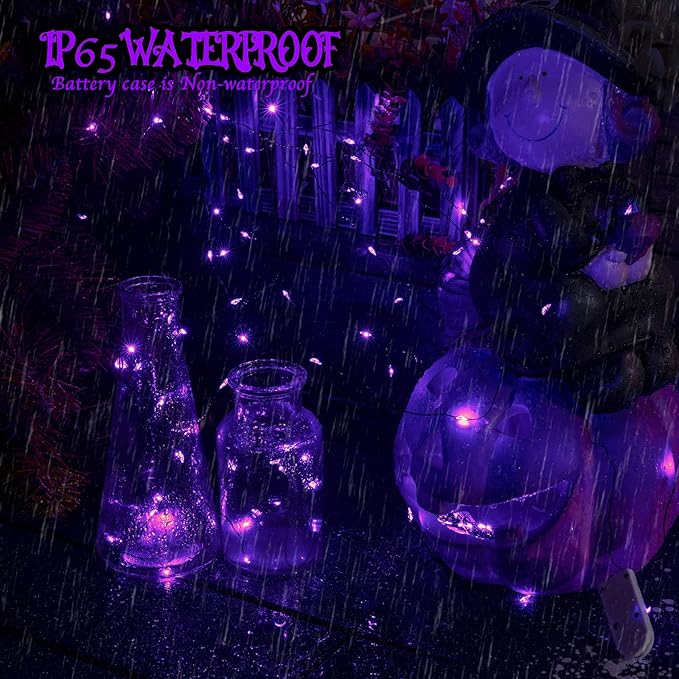 Brightown 24 Pack Fairy Lights Battery Operated, Halloween String Lights Waterproof Black Wire 7 ft 20 LED Firefly Starry Lights for Hallowen Decorations DIY Paper Lantern Craft Pumpkin (Purple)