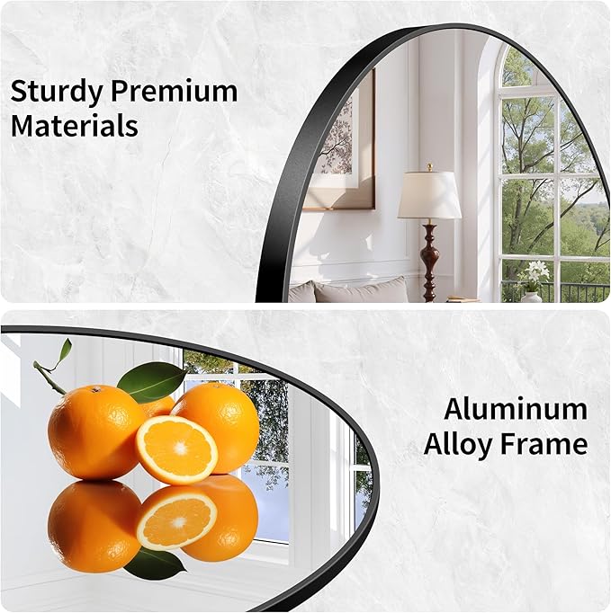 Arched Bathroom Mirror, 24"x48" Black Arched Mirror for Bathroom, Wall Mounted Mirror, Black Vanity Wall Mirror w/Metal Frame for Bedroom, Entryway, Living Room, Vertically Hanging