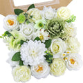 AmyHomie Green White Artificial Flowers Combo Silk Mix Peony Rose Fake Flowers w/Stem for DIY Wedding Bouquets Centerpieces Arrangements Table Fall Decor Party Bridal Baby Shower Home Decorations