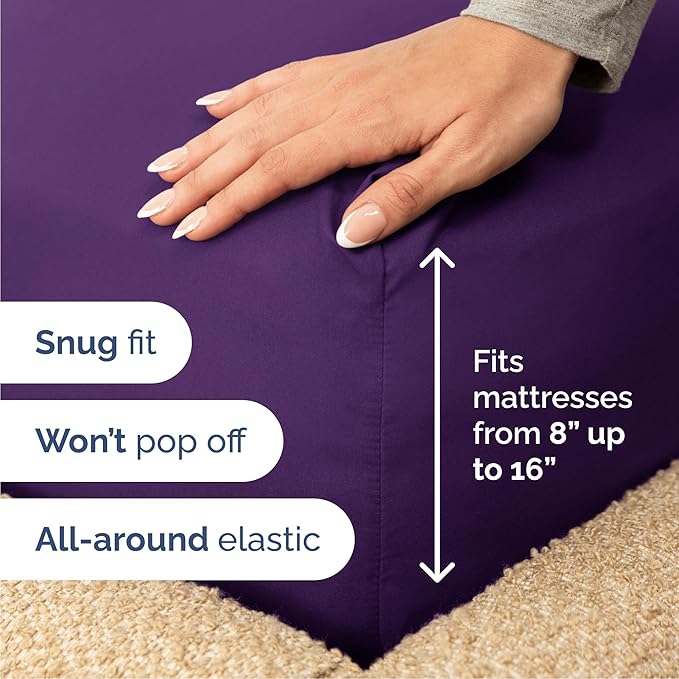 Cal King Size 4 Piece Sheet Set - Comfy Breathable & Cooling Bed Sheets Set - Hotel Luxury Bedding for Women, Men, Kids, Teens, Boys & Girls - Deep Pockets, Soft and Wrinkle Free - Oeko-Tex - Purple