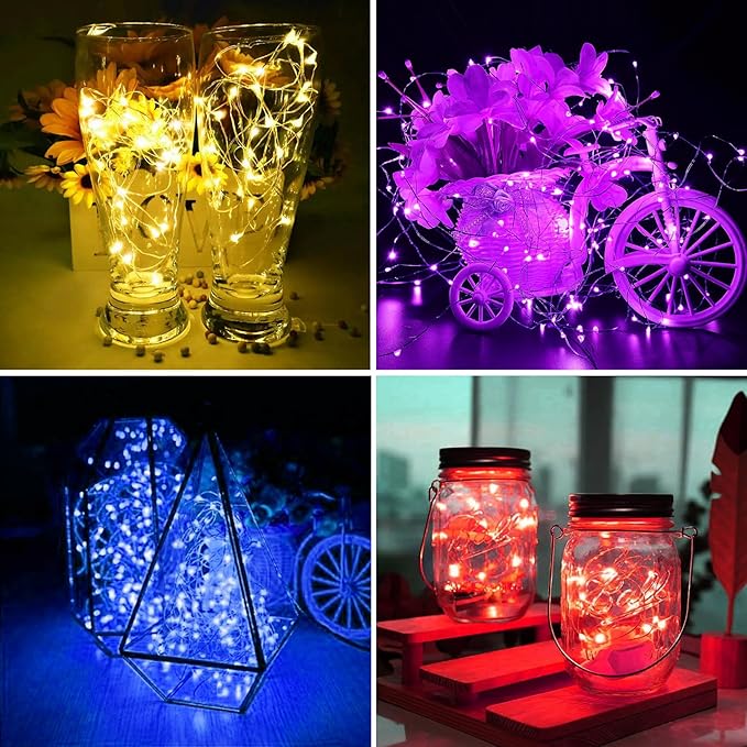 ZGWJ 24 Pack Fairy Lights Battery Operated, 7ft 20 Mini LED Fairy String Lights Silver Wire 3 Modes for DIY, Parties, Wedding, Bedroom, Halloween Christmas Decoration Mixed-Color