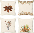Ambesonne Botanical Throw Pillow Cushion Case Pack of 4, Minimalist Watercolor Painting Leaves Agave Branches Plant in a Pot, Modern Accent Double-Sided Digital Printing, 18", Chocolate and Pale Brown