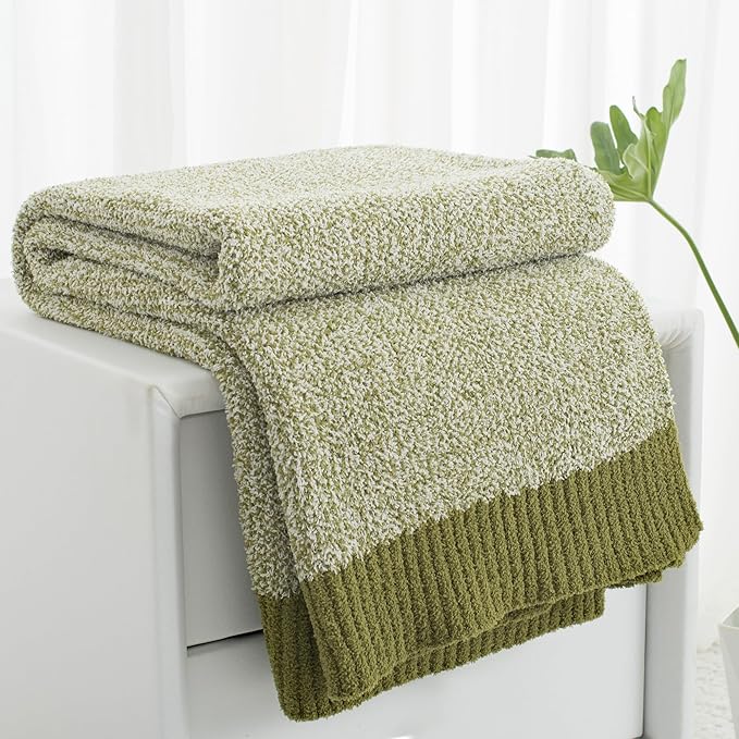 Carriediosa Heather Throw Blanket 50" X 60", 400GSM Ultra Soft Microfiber Fuzzy Fluffy Reversible Knitted Blankets Cozy Plush Lightweight and Warm Fall Throws for Couch, Bed, Sofa, Olive Green