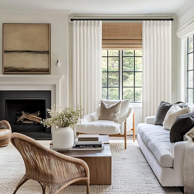 Pinch Pleated Linen Curtains 90 Inches Long for Living Room Cream Ivory Light Filtering Pinch Pleat Hooks Rings Back Tab Neutral Boho Farmhouse 90 Inch Curtain Drapes for Bedroom Window 1 Panel