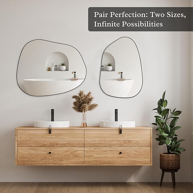 PERFNIQUE Irregular Wall Mirror Asymmetrical Mirror, 27''x19'' Black Mirror for Bathroom Bedroom Living Room Entryway, Decorative Modern Wall Decor, Wall Mounted Mirror (Black, 27''x19'')