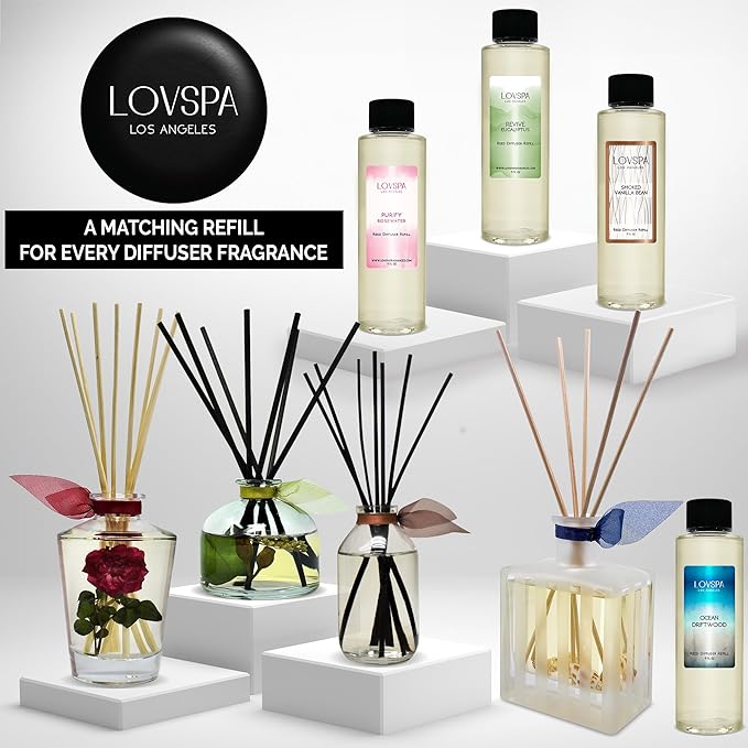 LOVSPA Reed Diffuser Set, Spiced Pomander Orange Cinnamon Scented Oil Diffuser with Sticks, Home Fragrance Accessories for Bathroom Shelf Decor, Aroma Diffusers for Home or Office Desk, USA Made