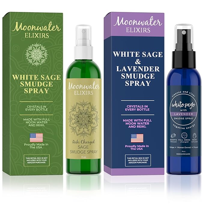 Smudge Spray Gift Set - White Sage Smudge Spray + Sage & Lavender Smudging. Spiritual Cleansing & Aura Protection. Lavender Smudging Duo.