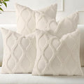 decorUhome Set of 4 Beige Throw Pillow Covers 18x18 Inch, Neutral Decorative Soft Plush Faux Wool Couch Pillow Covers, Farmhouse Pillow Cases for Living Room Bed Sofa