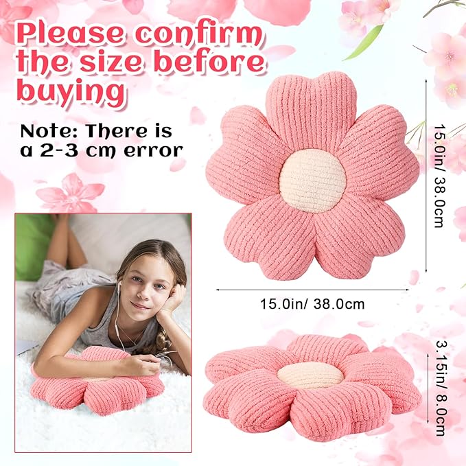 6 Pcs Flower Shaped Pillows Daisy Floor Throw Pillows 15 Inch Flower Seat Cushion for Reading Sofa Couch Bed Decor for Christmas Back to School Classroom(Bright Color)