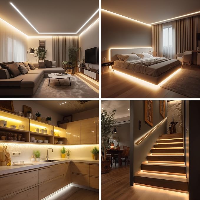 COB LED Strip Lights Warm White,24V Dimmable led Light Strip KIT with Remote and app Control,3000K 9.84FT/3m 8mm Wide Ra>90 Cuttable Flexible Strip Lights for Bedroom,TV Lights,Cabinet