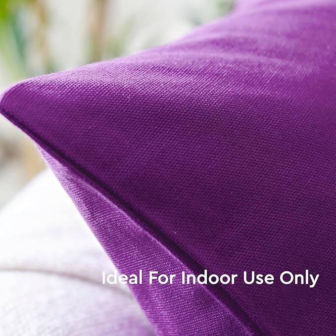 Encasa XO Throw Pillow Covers 18x18 in Set of 4 Purple | No Inserts | Cotton Pillow Covers for Living Room, Bed, Sofa, Couch | Decorative Cushion Covers with Improved Zipper