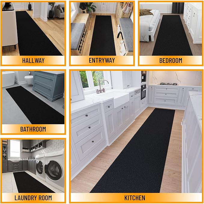 Ottomanson 3' x 22' Shaggy Runner Rug - Plush & Cozy Non-Slip Carpet for Bedroom, Living Room, Bathroom & Entryway - Durable & High-Traffic Friendly for Hallways & Dorms, Black