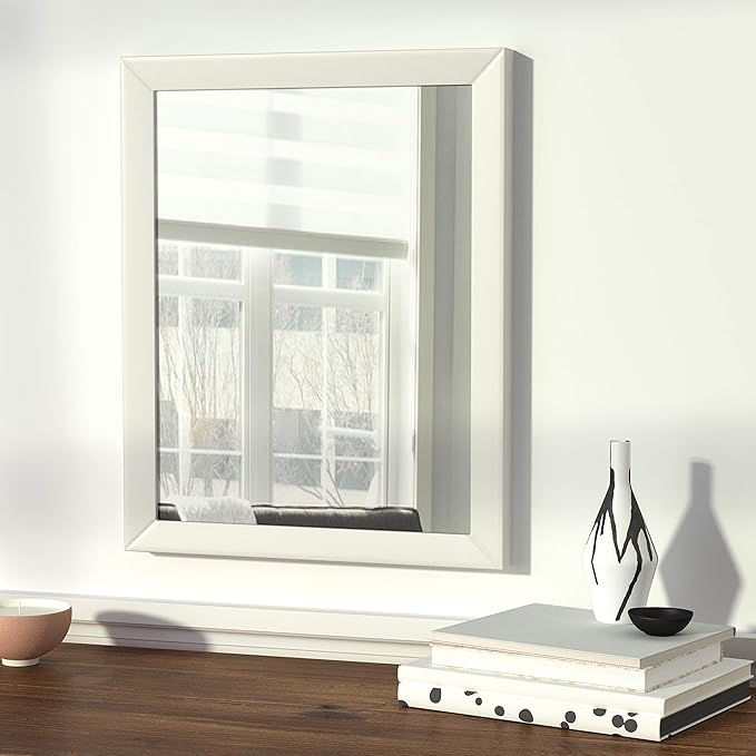 Amazon Basics Rectangular Wall Mount Mirror 16" x 20", Standard Trim, White