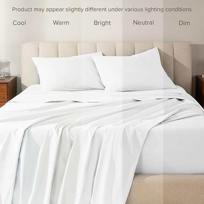 Bare Home 100% Organic Cotton Twin Sheet Set - Crisp Percale Weave - Lightweight & Breathable - Bedding Sheets & Pillowcases (Twin, White)