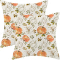 Fall Pillow Covers 18 x 18 Inch, Watercolor Burnt Orange Grey Pumpkin Leaf Decor Throw Pillows for Home Couch Bed, Autumn Harvest Thanksgiving Decorative Pillowcase Linen Cushion Cover Set of 2