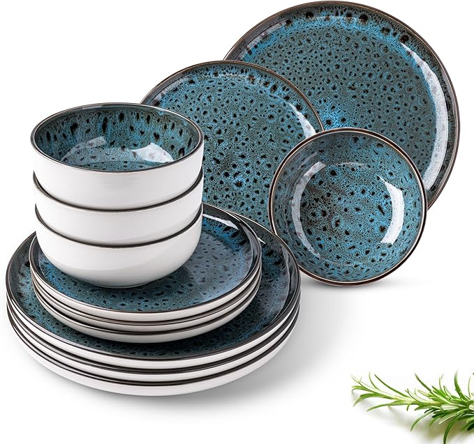 GBHOME Ceramic Dinnerware Sets, 12 Pieces Stoneware Dinnerware Set, Plates and Bowls Sets, Dishwasher & Microwave Safe,Dishes Set | Service for 4