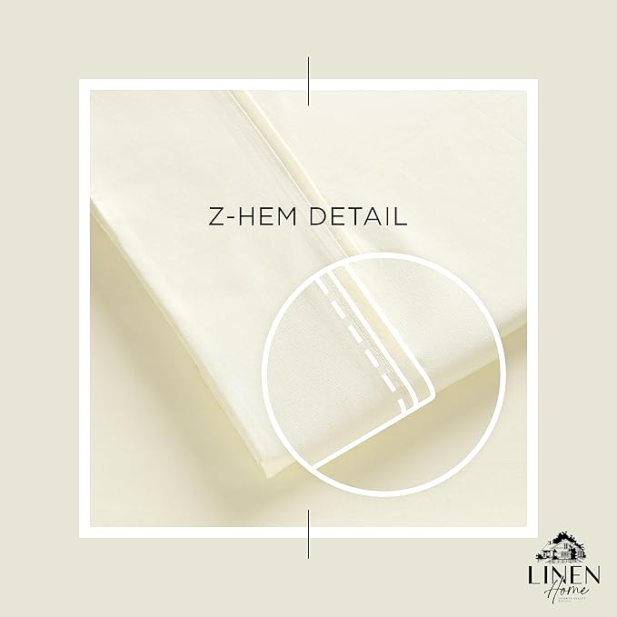 Linen Home 100% Cotton Percale Weave Fitted Sheet, Full Size, Cream, 1 Deep Pocket Fitted Sheet, Fits Mattress Upto 16" Crisp and Cool Strong Bed Linen, 54"X75"+15"