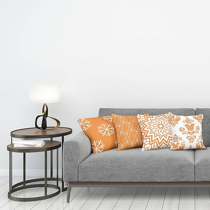 Ambesonne Retro Throw Pillow Cushion Case Pack of 4, Trellis Grid Medieval Floral Damask Mandala Flower Ornament in Modern Monochrome, Modern Accent Double-Sided Digital Printing, 20", Burnt Orange