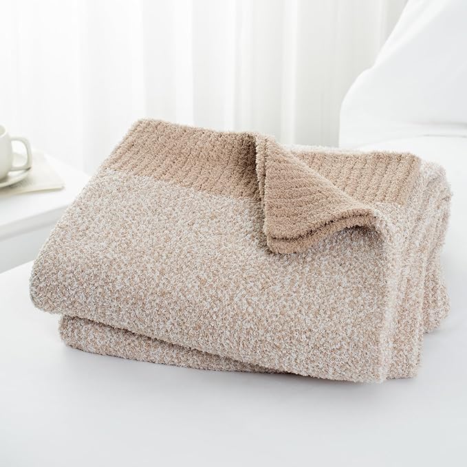 Carriediosa Heather Throw Blanket 60" X 80" Twin, 400GSM Ultra Soft Microfiber Fuzzy Fluffy Reversible Knitted Blankets Cozy Plush Lightweight and Warm Fall Throws for Couch, Bed, Sofa, Taupe
