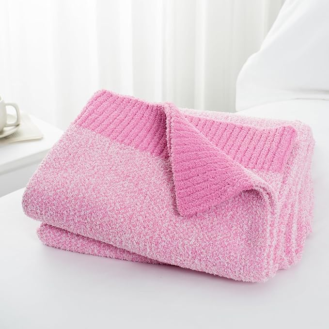 Carriediosa Heather Throw Blanket 50" X 60", 400GSM Ultra Soft Microfiber Fuzzy Fluffy Reversible Knitted Blankets Cozy Plush Lightweight and Warm Fall Throws for Couch, Bed, Sofa, Hot Pink