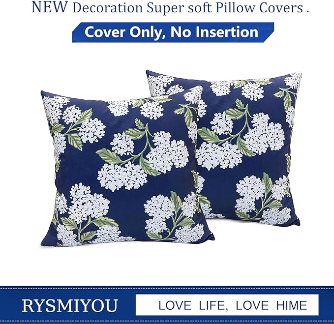 Decorative Throw Pillow Covers Set of 2 Blue Hydrangea Pillow Covers 18x18 inch Super Soft Short Plush Square Floral Throw Pillows,Farmhouse Outdoor Pillow Covers for Couch Living Room