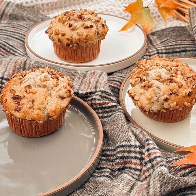 Mora Ceramic Flat Plates Set of 6-8 in - The Dessert, Salad, Appetizer, Small Lunch, etc Plate. Microwave, Oven, and Dishwasher Safe, Scratch Resistant. Kitchen Porcelain Dish - Neutrals