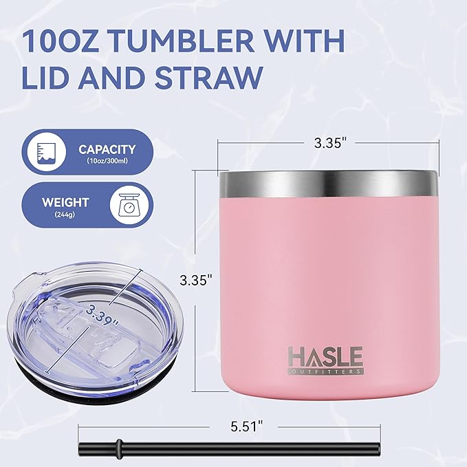 HASLE OUTFITTERS 10oz Insulated Tumblers with Lid and Straw,Stainless Steel Tumbler Travel Coffee Mug,Double Wall Reusable Tumbler Cup for Iced and Hot Drinks(Pink,12 Pack)