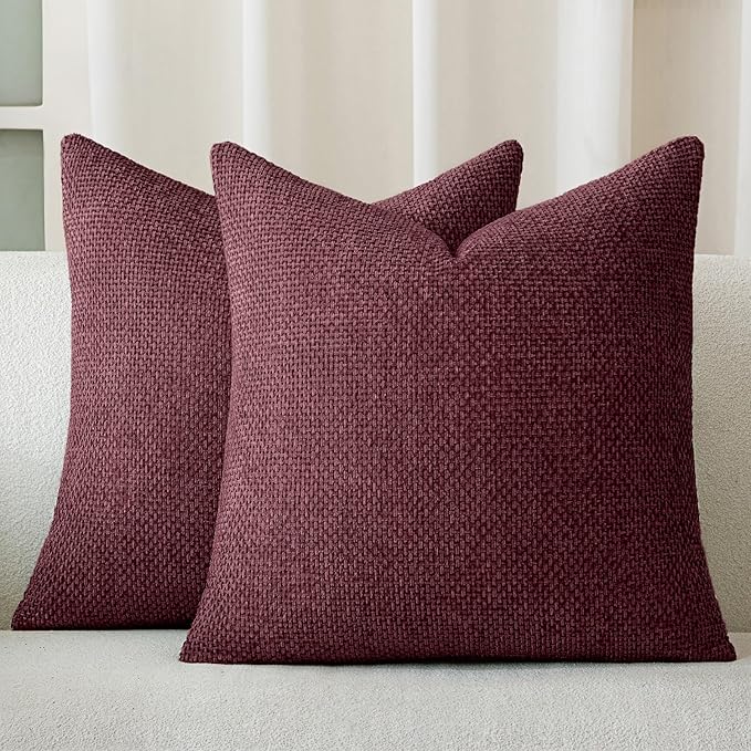 a moment Wine Red Chenille Throw Pillow Covers 20x20 Inch Pack of 2 Modern Decorative Throw Pillow Covers Farmhouse Cross Covers Home Decor for Sofa Bedroom Living Room