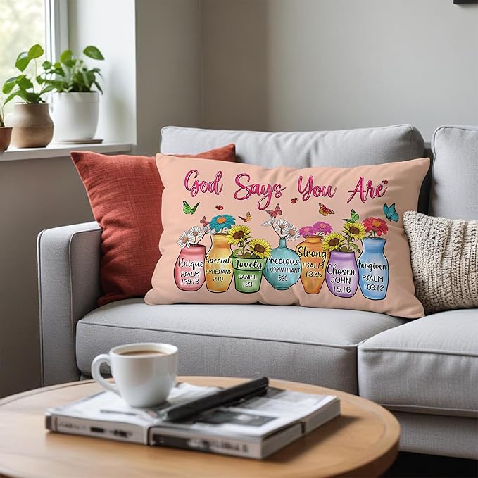 God Says You are Christian Floral Butterfly Pilow Covers 12x20, Christian Faith Based Gifts for Women, Inspirational Bible Verse Pillow Covers for Girls Room Dorm Apartment(Pink)