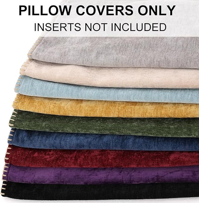 decorUhome Chenille Soft Throw Pillow Covers 18x18 Set of 2, Farmhouse Velvet Neutral Decorative Euro Pillow Covers with Stitched Edge for Couch Sofa Bed Home Decor, Mineral Yellow