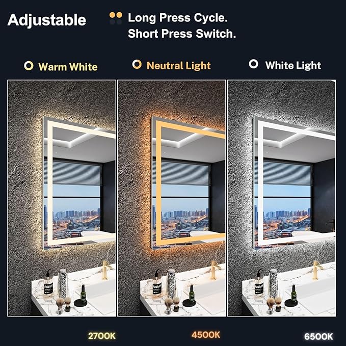 LED Bathroom Mirror 72"x 36",Front Lit and Backlit Bathroom Mirror with Lights,Stepless Dimmable,Anti-Fog, Shatter-Proof, Memory, 3 Colors Lighted Vanity Mirror (Horizontal/Vertical)